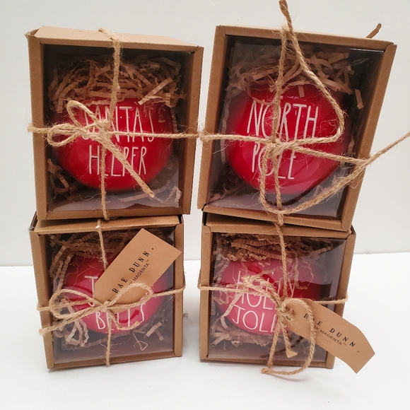 Rae Dunn Ceramic Christmas Ornaments SANTA'S HELPER, NORTH POLE, HOLLY JOLLY NEW - Picture 1 of 5